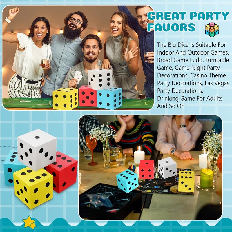 Shappy 4 Pieces 3.5 Inch Foam Dice Cube Jumbo Dice with Number Dots Big Giant Foam Large Cube for Christmas Game Math Classroom Party Favors Bag Stuffers(Red, Yellow, Blue, White) - Image 5